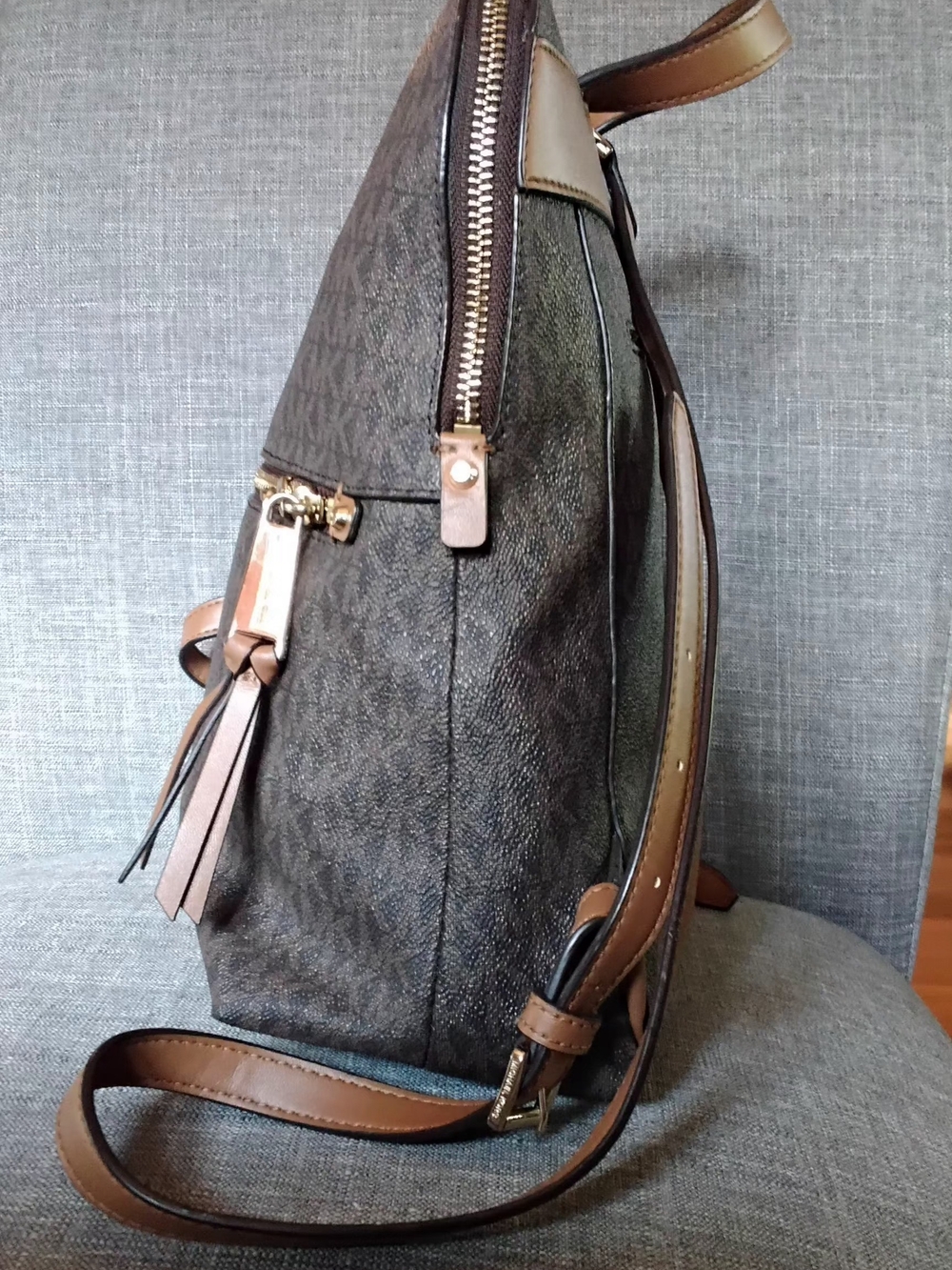 Michael Kors Rhea Slim Logo Backpack, Brown - Picture 5 of 12